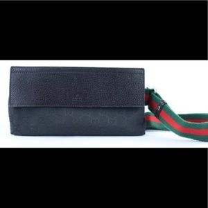 Authentic Gucci black web waist messenger bag